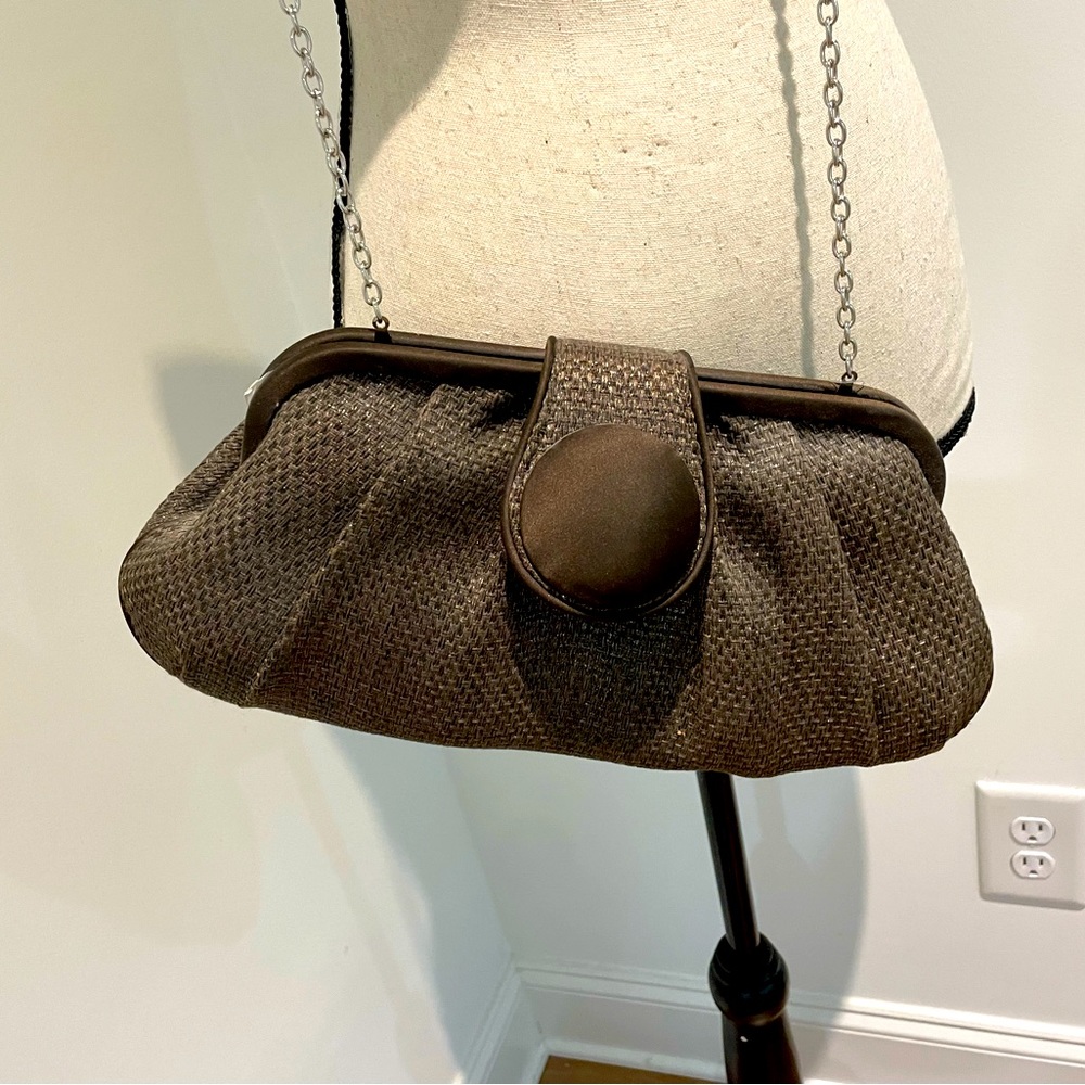 Taleen chocolate brown mid-sized clutch with hidden silver chain